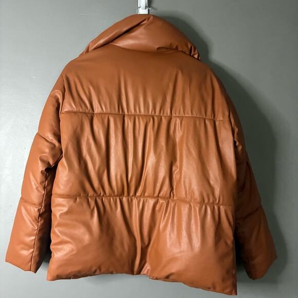 NVLT Cognac Oversized faux Leather Puffer Winter Coat Jacket down alternative XS - Picture 6 of 15